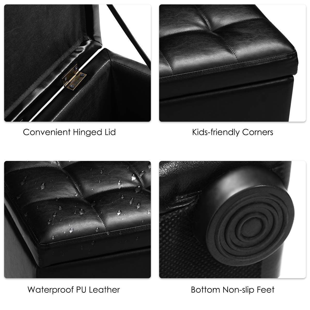 Giantex 16'' Cube Ottoman Pouffe Storage Box Lounge Seat Footstools W/ Hinge Top and Bottom