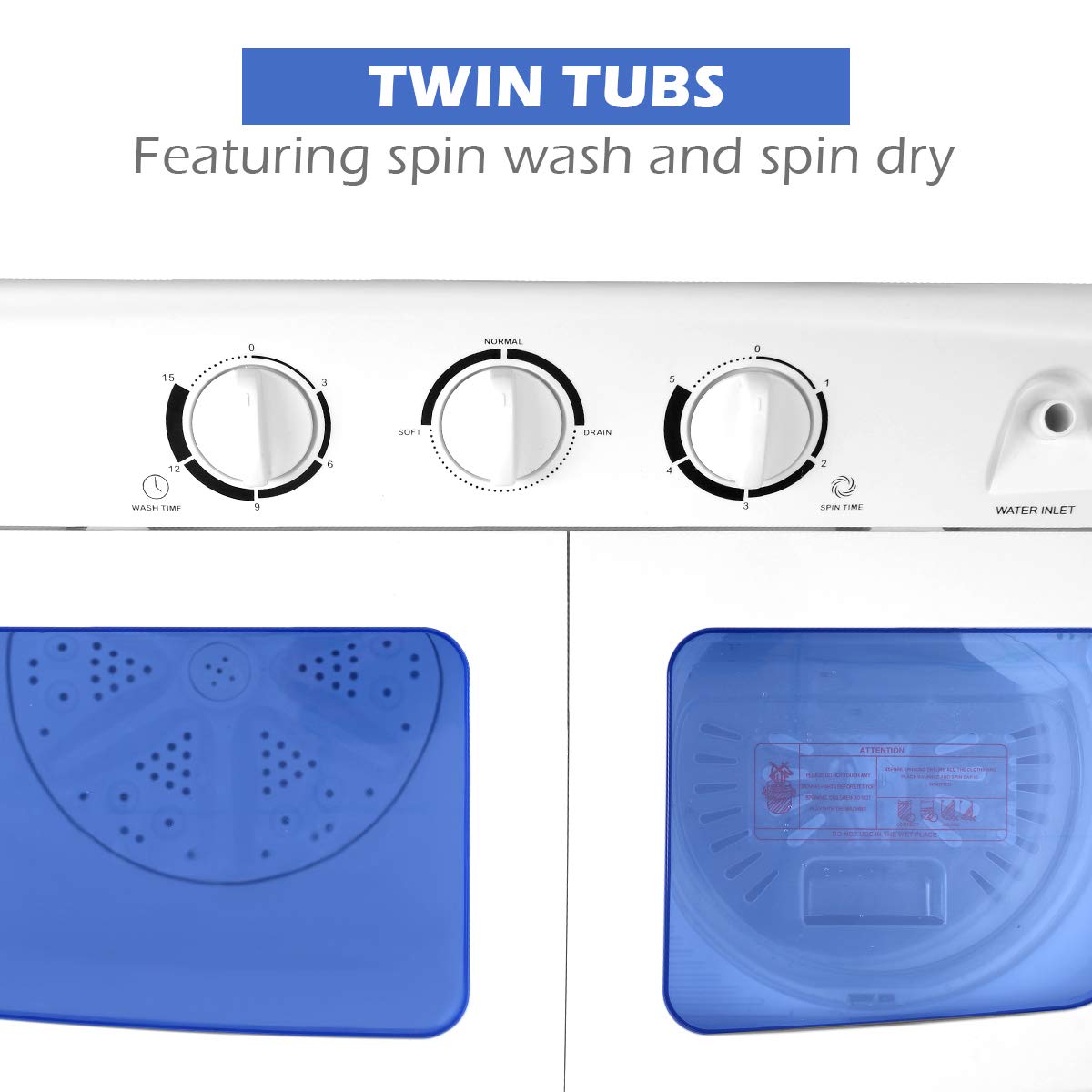 17.6 lbs Washer Spain Spinner Portable Washing Machine, Blue+ White