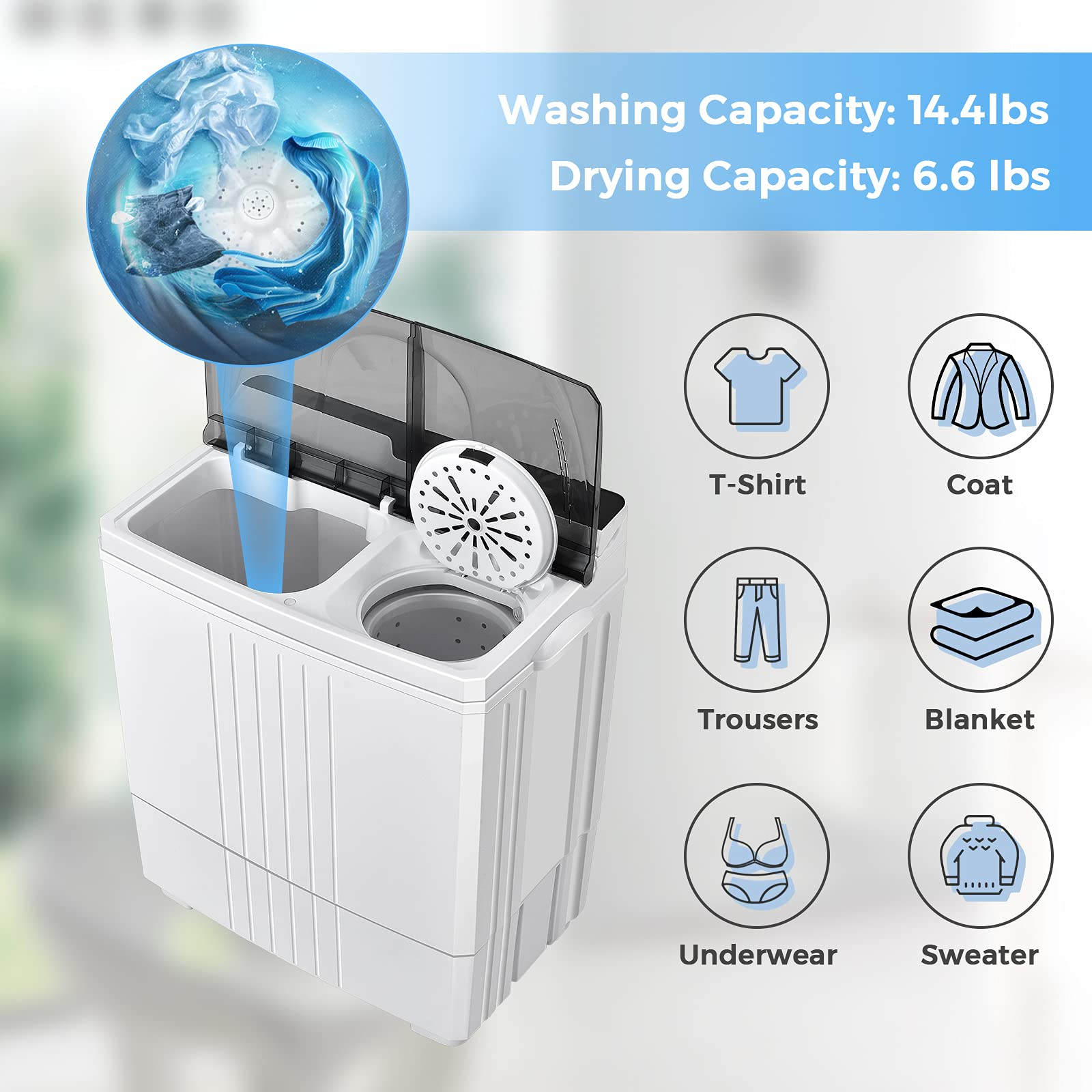Compact Mini Laundry Washer for Apartment and Home (White & Gray)
