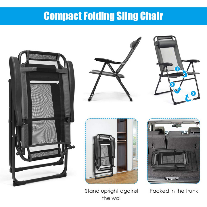 Giantex Set of 2 Patio Dining Chairs, Folding Lounge Chairs with 7 Level Adjustable Backrest