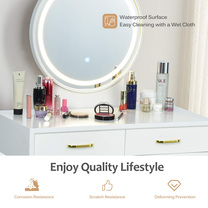 CHARMAID Vanity Set with Touch Screen Dimming Lighted Mirror - Giantexus