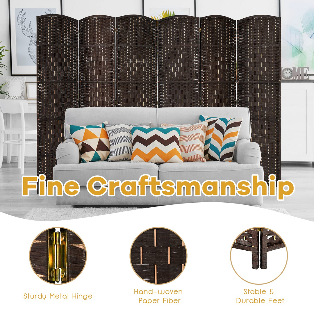 Giantex 6 Panel 6 Ft Tall Room Divider, Freestanding Wood Partition Room Dividers (Black/Brown) - Giantexus