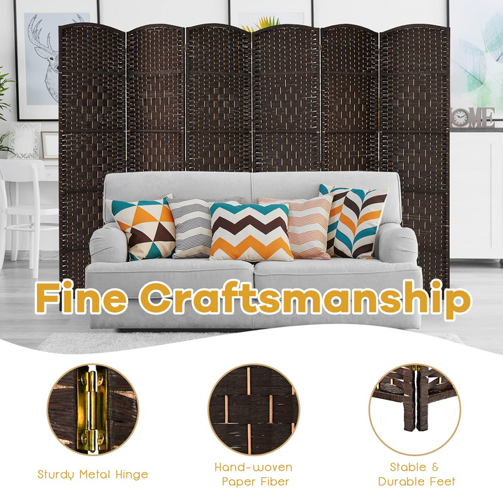 Giantex 6 Panel 6 Ft Tall Room Divider, Freestanding Wood Partition Room Dividers (Black/Brown) - Giantexus