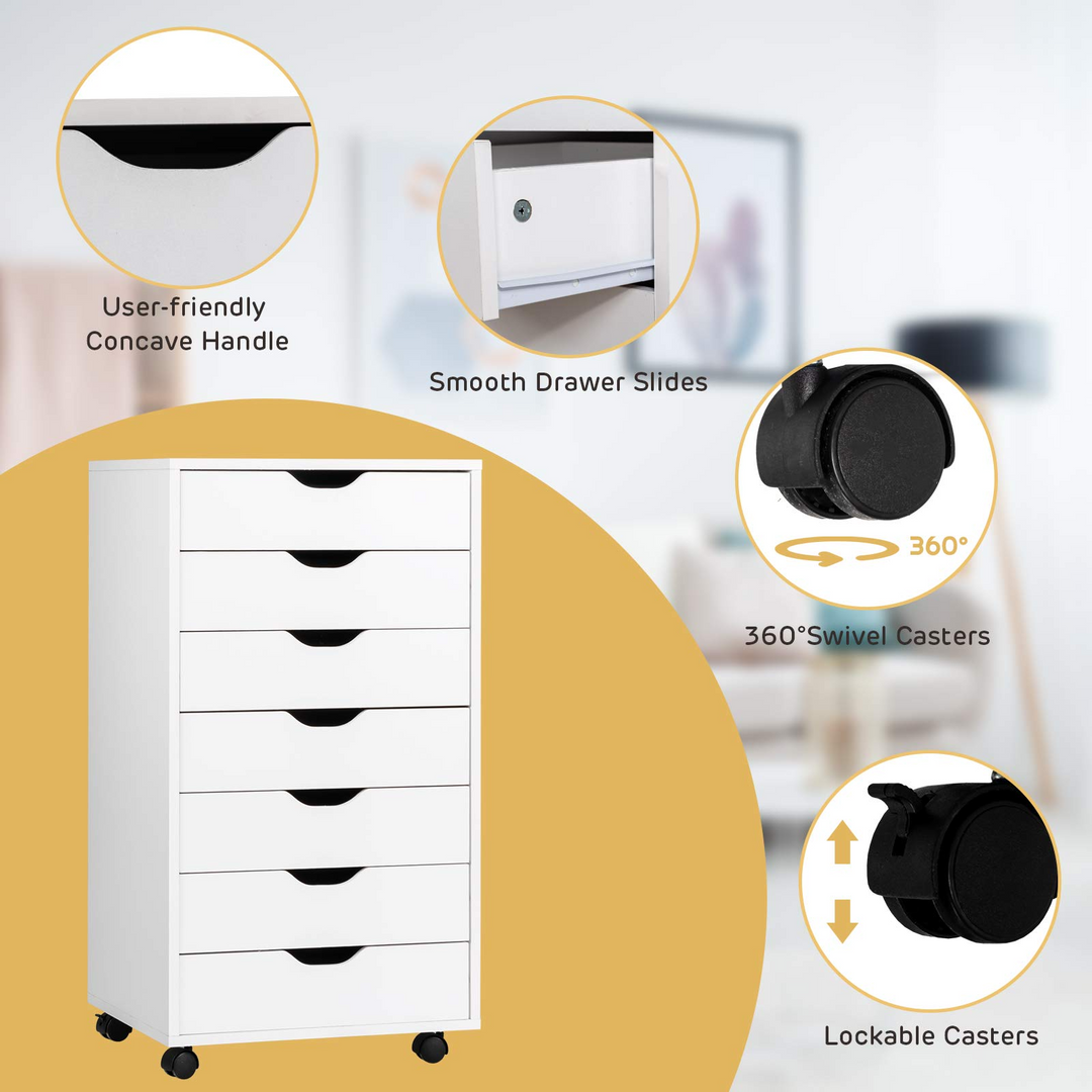 Giantex Drawers Cabinet Mobile Lateral Filing Organizer with 7 Drawers and Wheels Mobile Side Cabinet Chest
