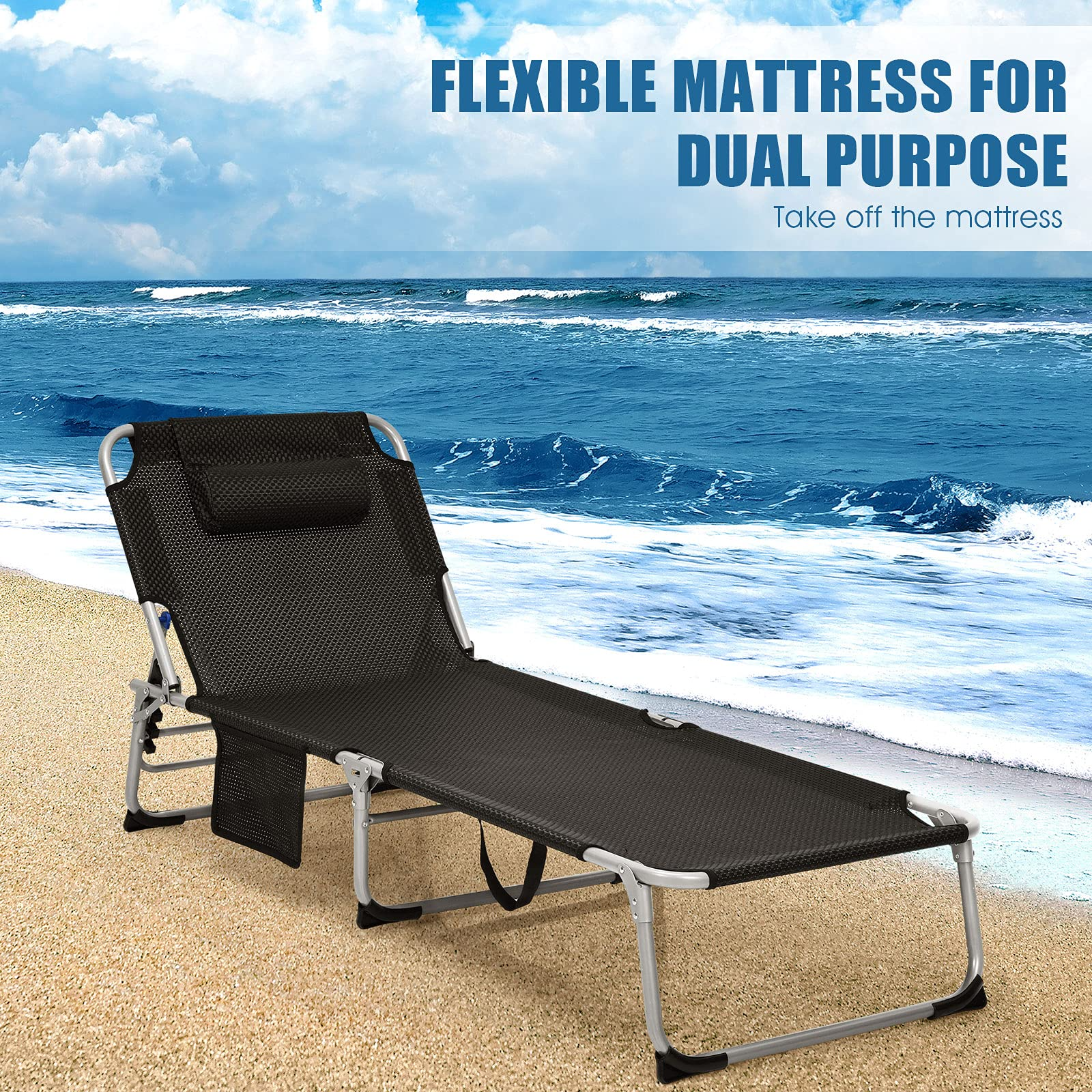 Giantex Lounge Chair Chaise Lounger, Beach Recliner with Mattress