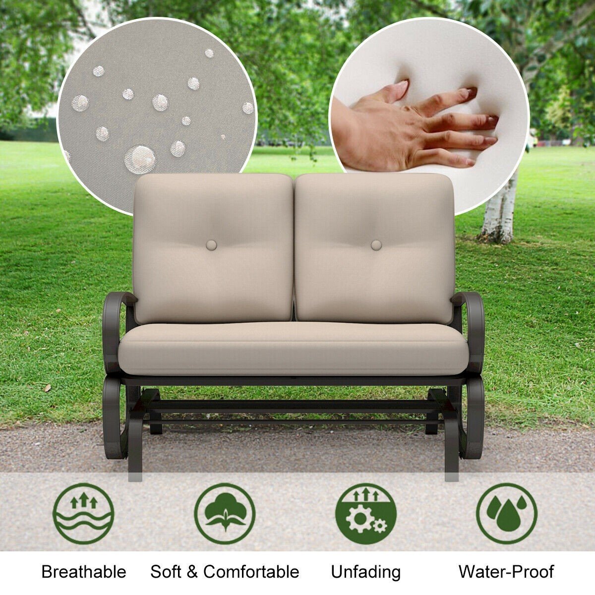 Giantex Loveseat Outdoor Patio Rocking Glider Cushioned 2 Seats