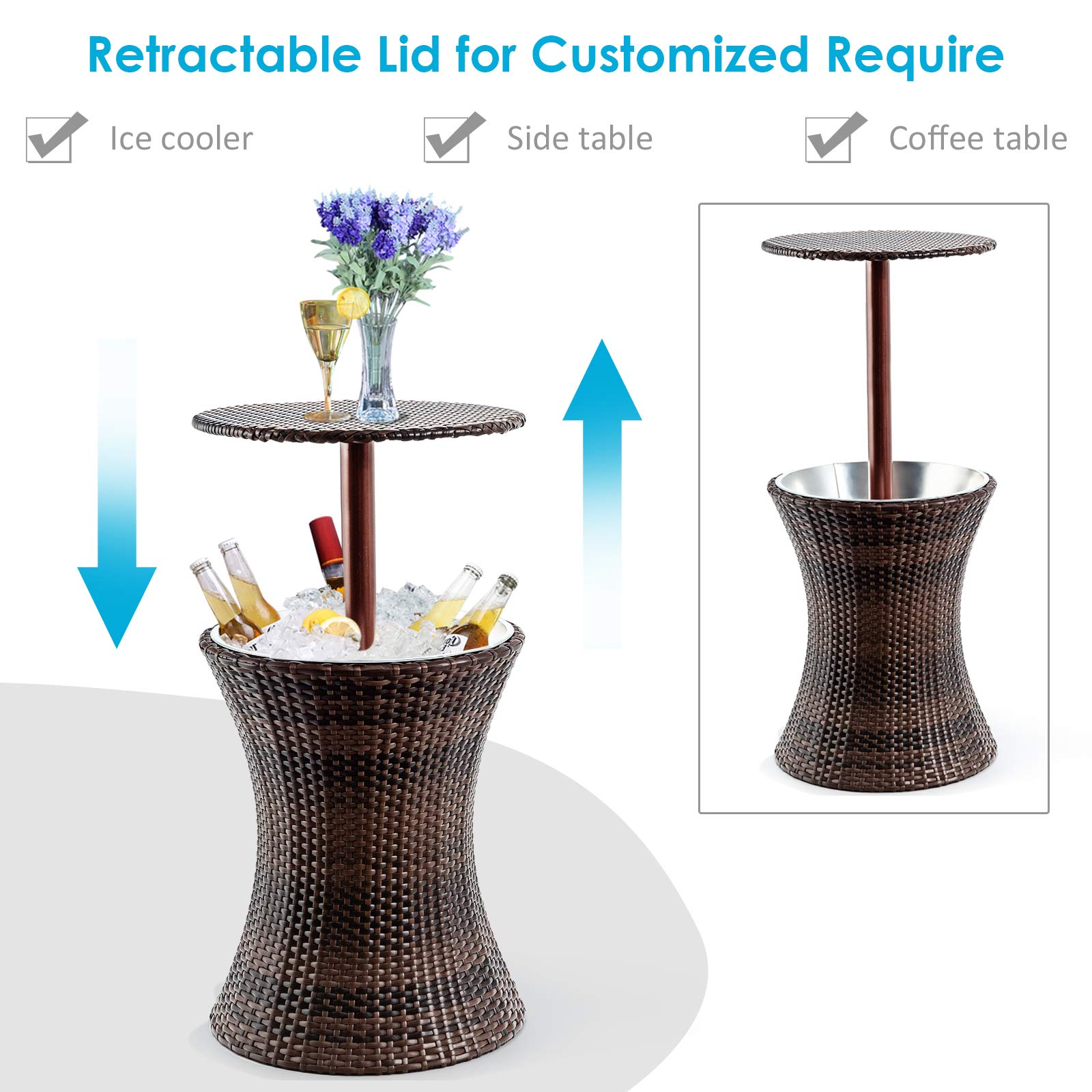 Giantex Outdoor Cool Bar Rattan Style Patio Cool Bar Table Adjustable Height