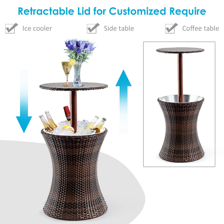 Giantex Outdoor Cool Bar Rattan Style Patio Cool Bar Table Adjustable Height