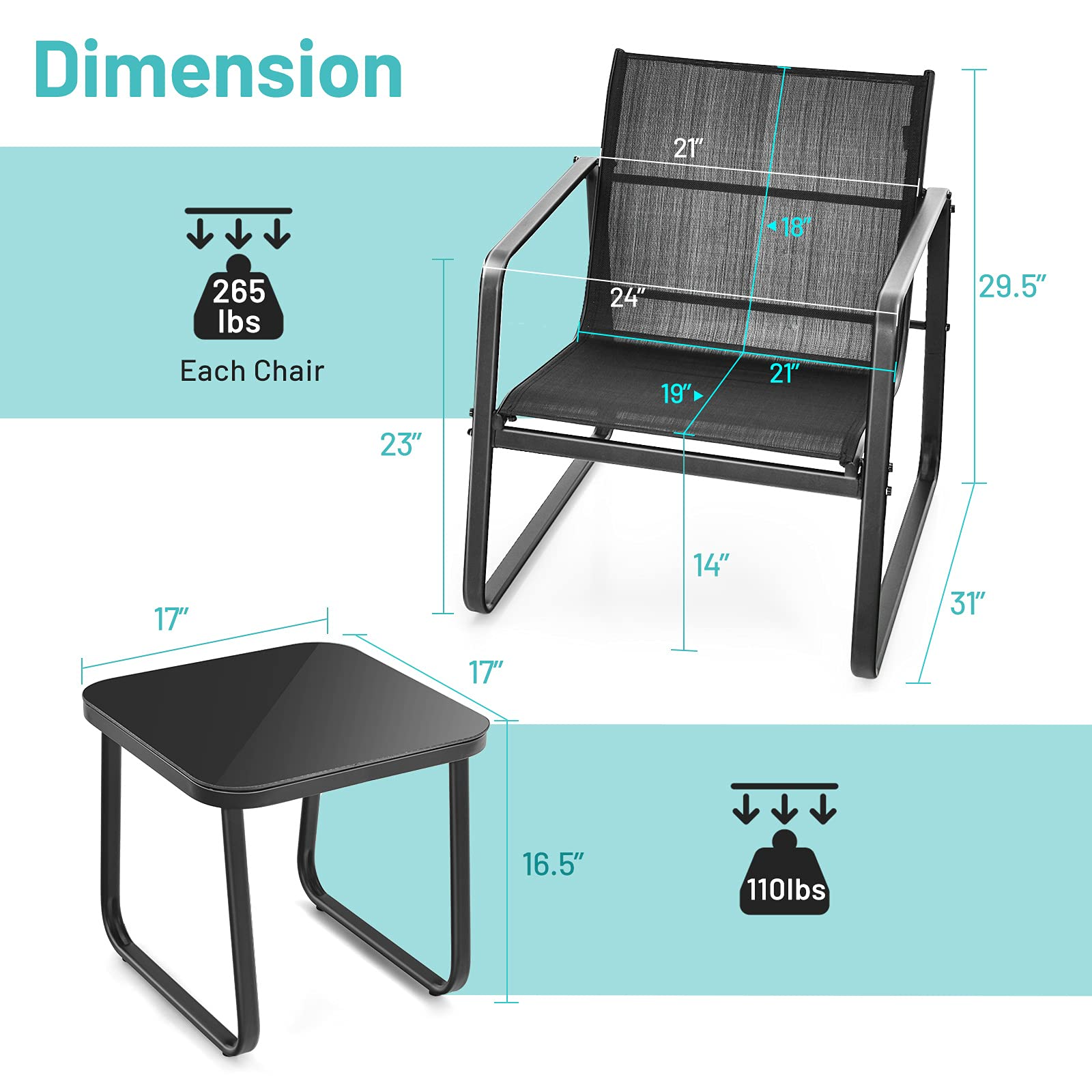 Giantex 3 Pieces Patio Furniture Set, Outdoor Bistro Set with Rustproof Steel Frame