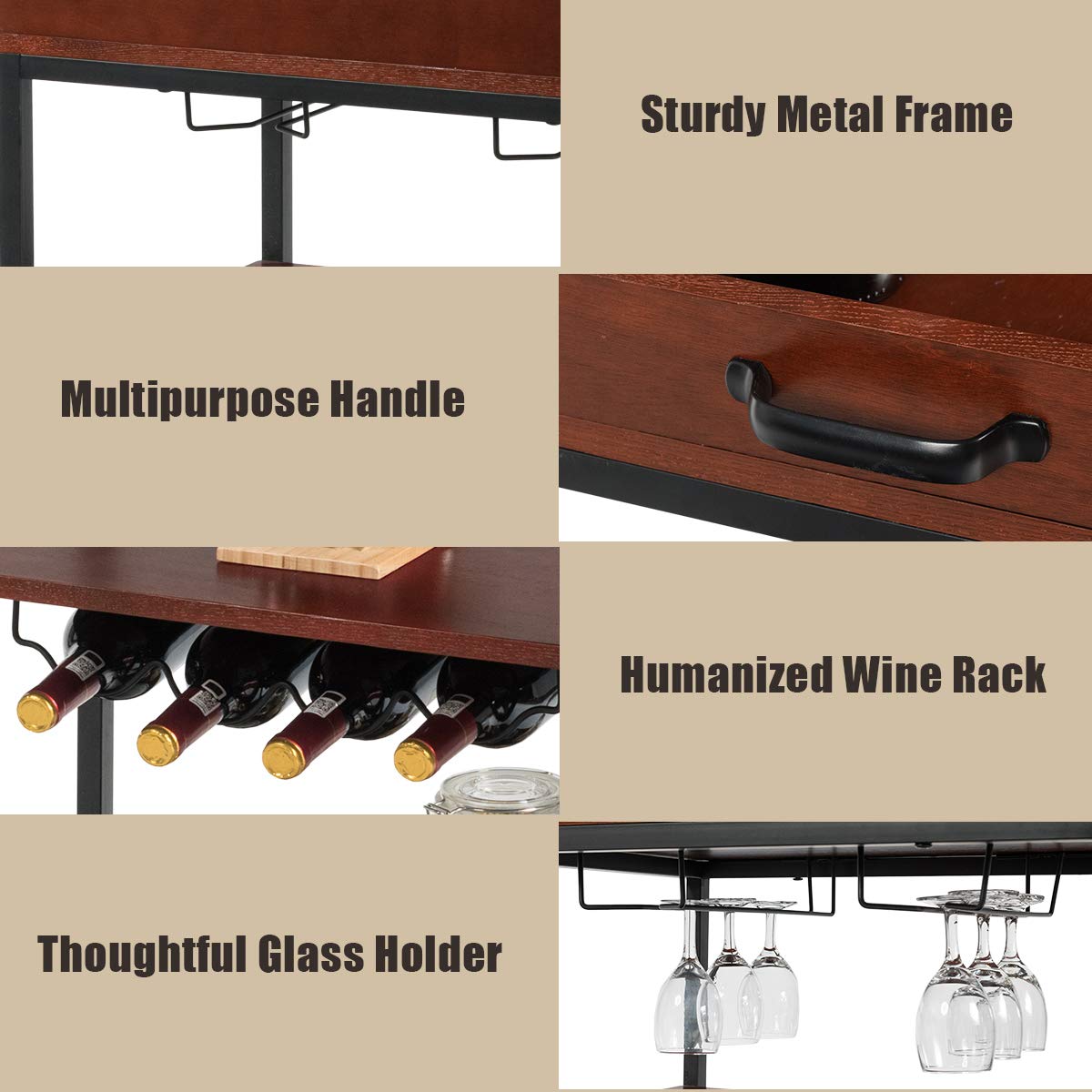 Giantex Kitchen Island Cart Rolling Industrial Style, Rustic Brown