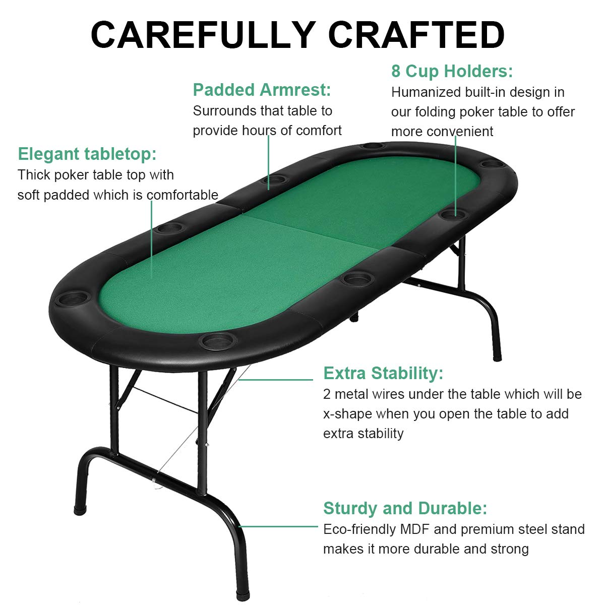 Giantex Foldable Play Poker Table w/Cup Holder, for Texas Casino Leisure Game Room,