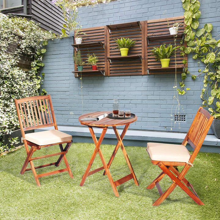 Giantex 3Pcs Patio Bistro Set, Wood Folding Table Set