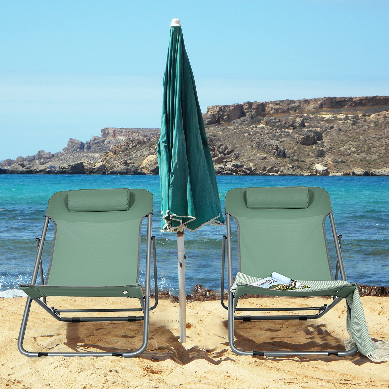 Giantex Beach Chair for Adults Camping Chair Set (4, Green)