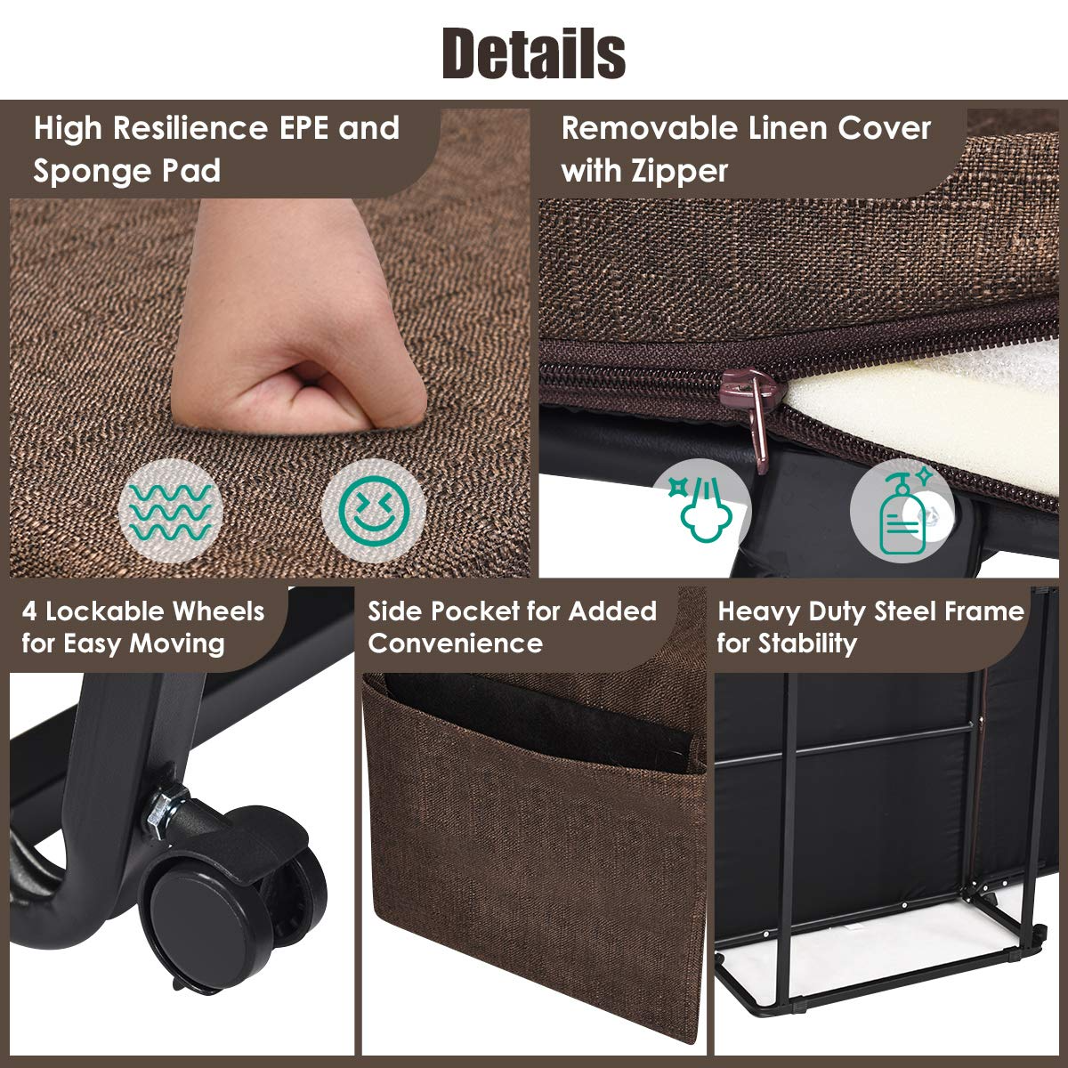 Giantex Folding Ottoman Sleeper Bed, 3 in 1 Multi-Function Convertible Chair Bed with 6 Position Adjustable