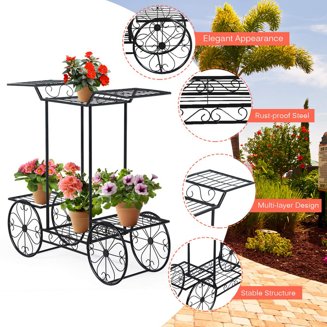 Giantex Garden Cart Metal Plant Stand with 4 Decorative Wheels