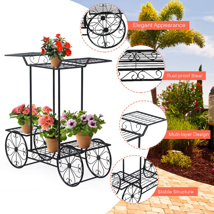 Giantex Garden Cart Metal Plant Stand with 4 Decorative Wheels