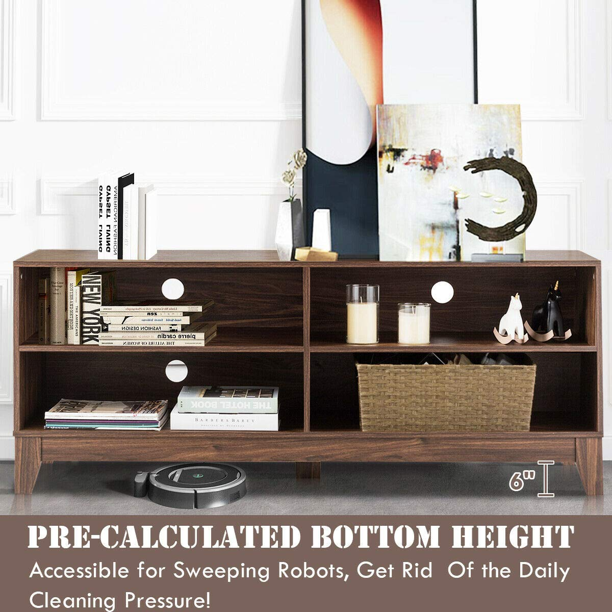 Giantex TV Stand Console Table Cabinet for 60" TV, Large Storage for Living Recreation Room W/ 4 Open Shelves