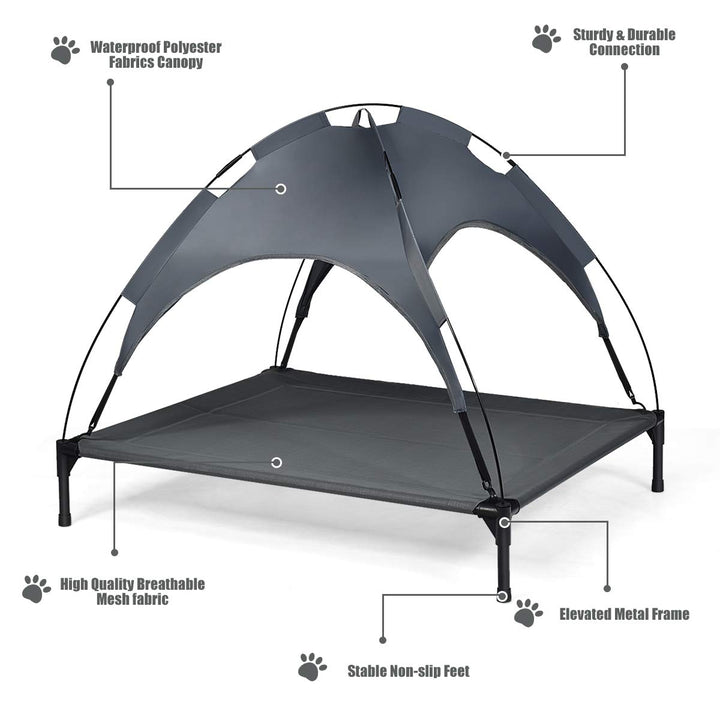 Giantex Elevated Dog Bed with Removable Canopy, Portable Raised Pet Cot Cooling Dog Bed for Camping Beach Lawn