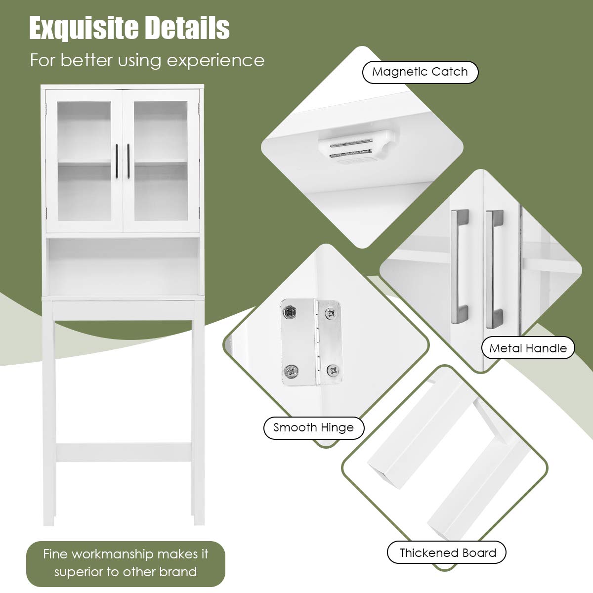 Giantex Over-The-Toilet Storage Cabinet W/Tempered Glass Doors, 3-Position Adjustable Shelf