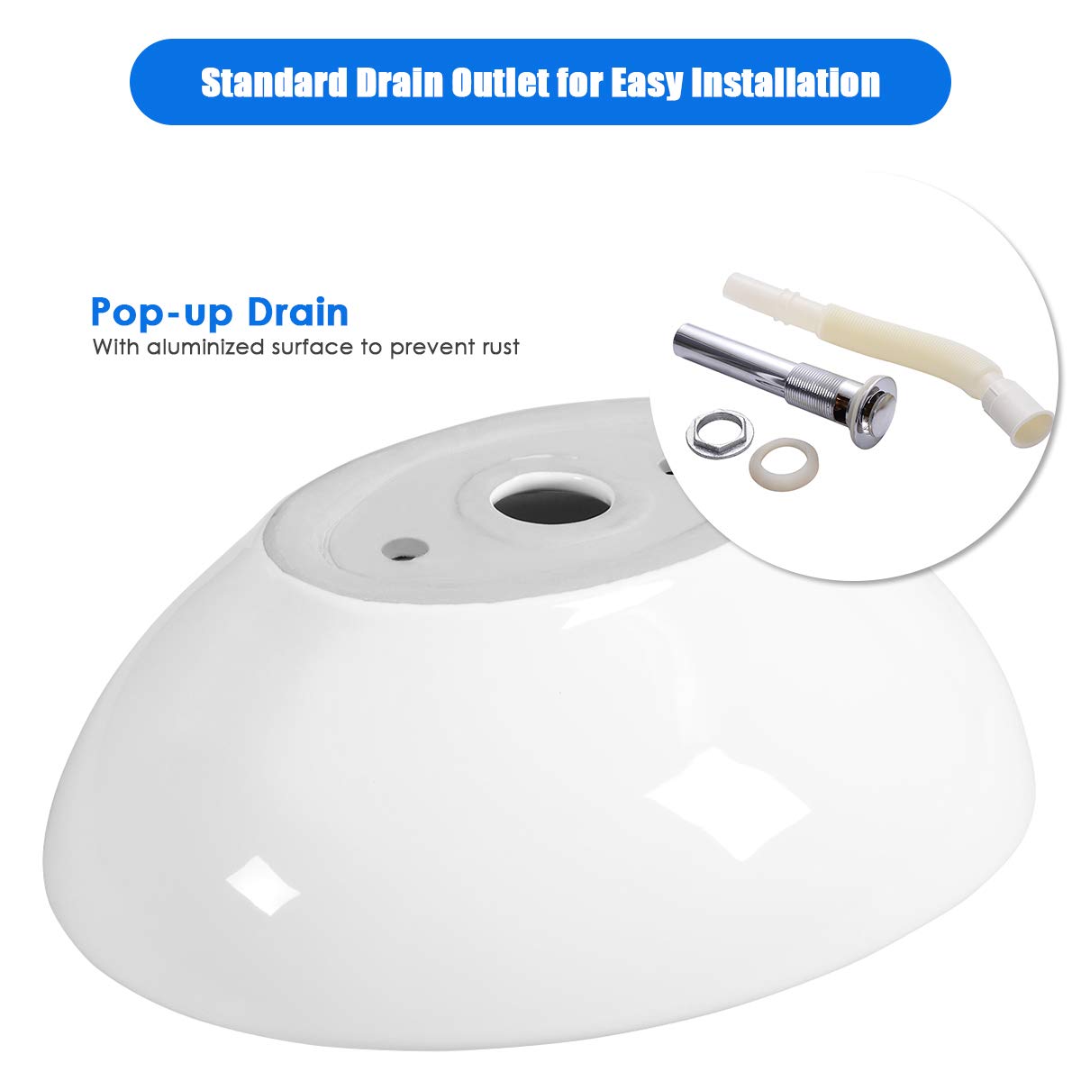 Giantex Vessel Sink 16x13 Inch Basin Porcelain W/Pop Up Drain Oval Bathroom Ceramic Sink Bowl