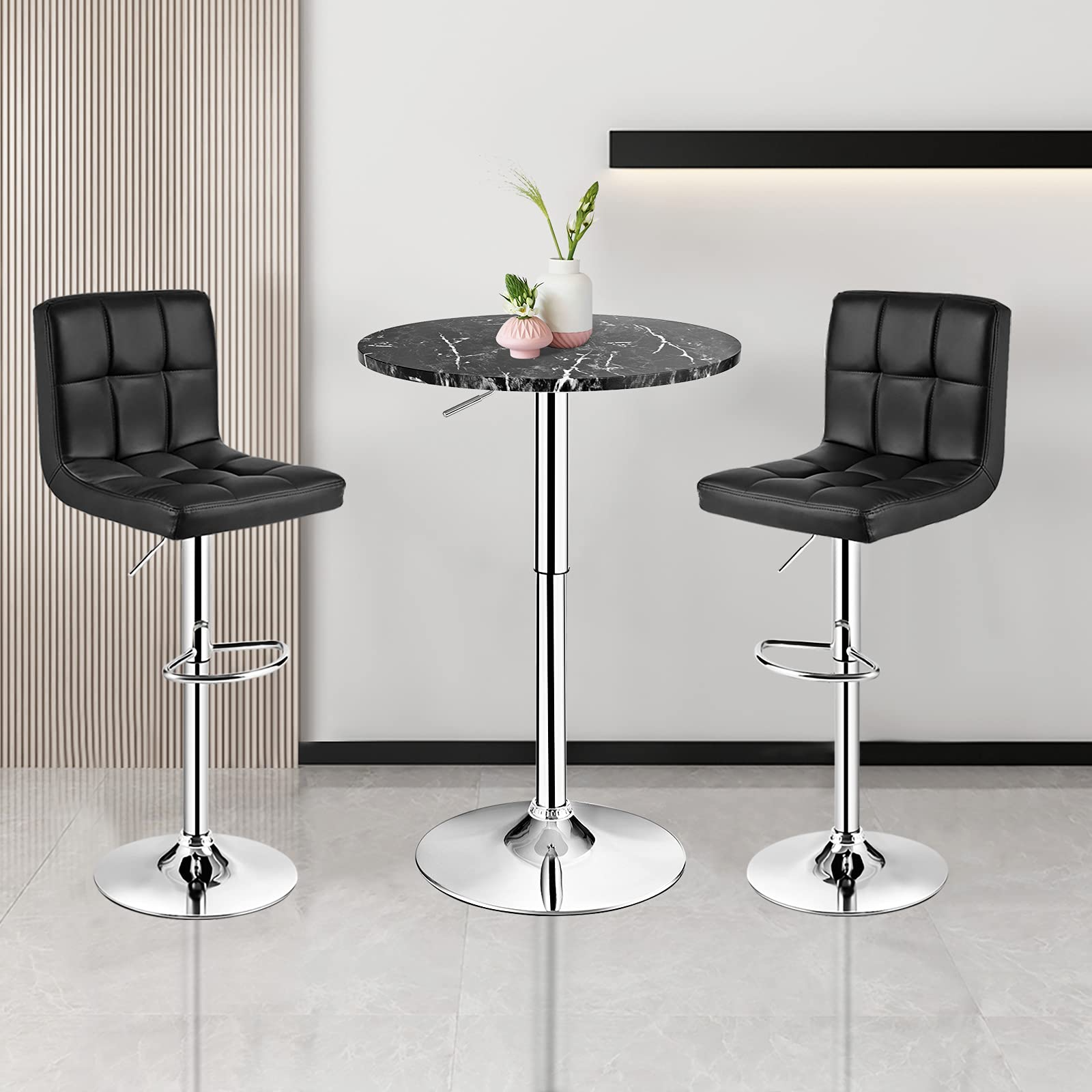 Giantex Round Pub Table Height Adjustable, 360 Degree Swivel Cocktail Pub Table with Sliver Leg and Base for Home, Office Bar Table