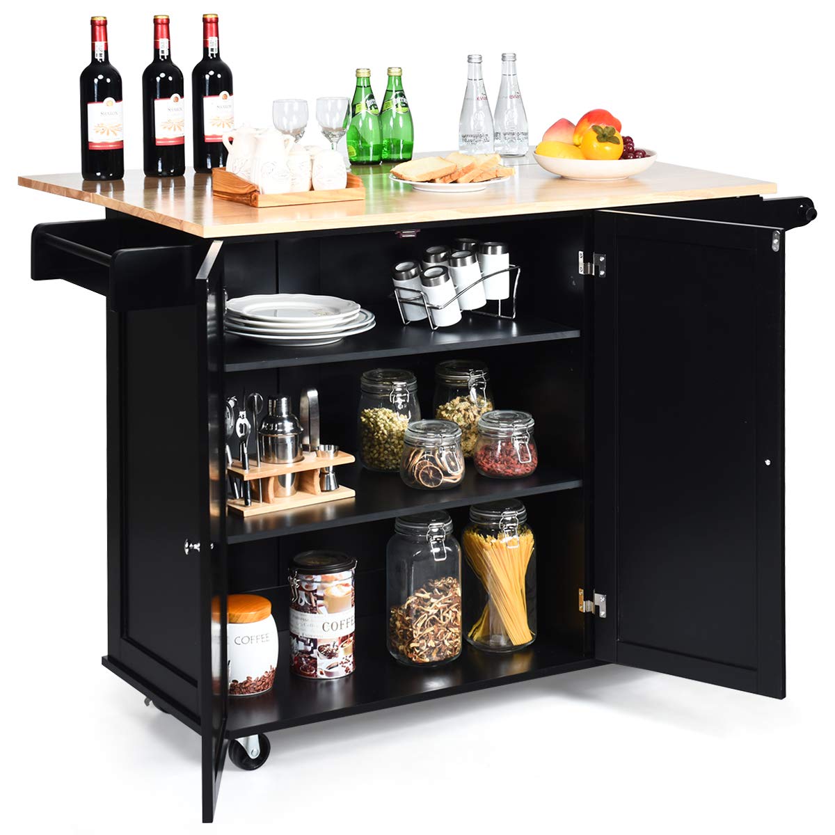 Giantex Kitchen Island Cart with Drop-Leaf Tabletop