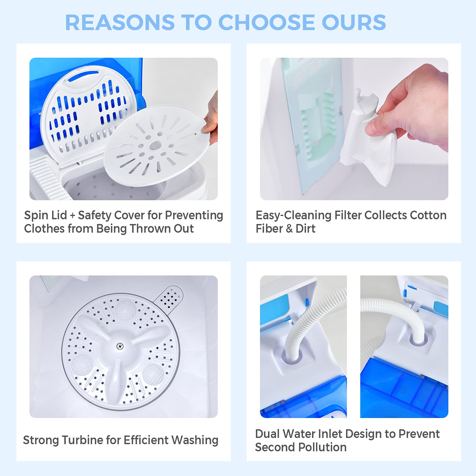 Semi-Automatic Wash and Spin Cycle for Apartment Dorm Camping RV (blue)