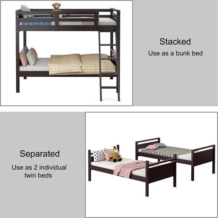Giantex Twin Over Twin Bunk Bed, Solid Wood Twin Bunk Bed Convertible Into Two Individual Beds