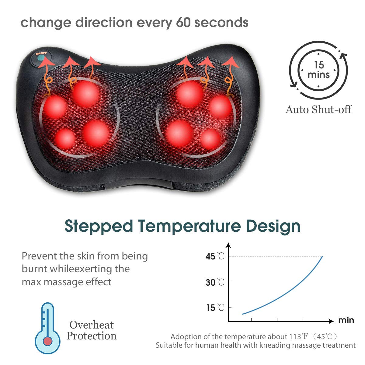 Giantex Shiatsu Back Neck Massager with Heat, Kneading Massage Pillow for Muscle Pain Relief