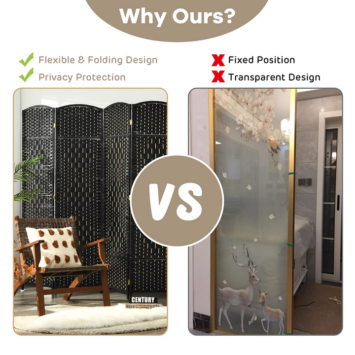 Giantex 6 Panel 6 Ft Tall Room Divider, Freestanding Wood Partition Room Dividers (Black/Brown) - Giantexus