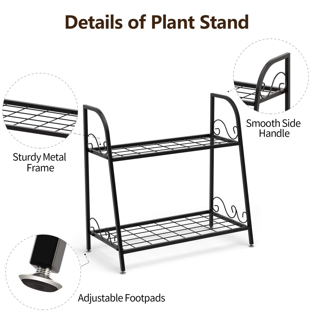 Giantex 2 Tier Metal Plant Stand, Indoor Outdoor Plant Shelf, Flower Rack Display Shelf