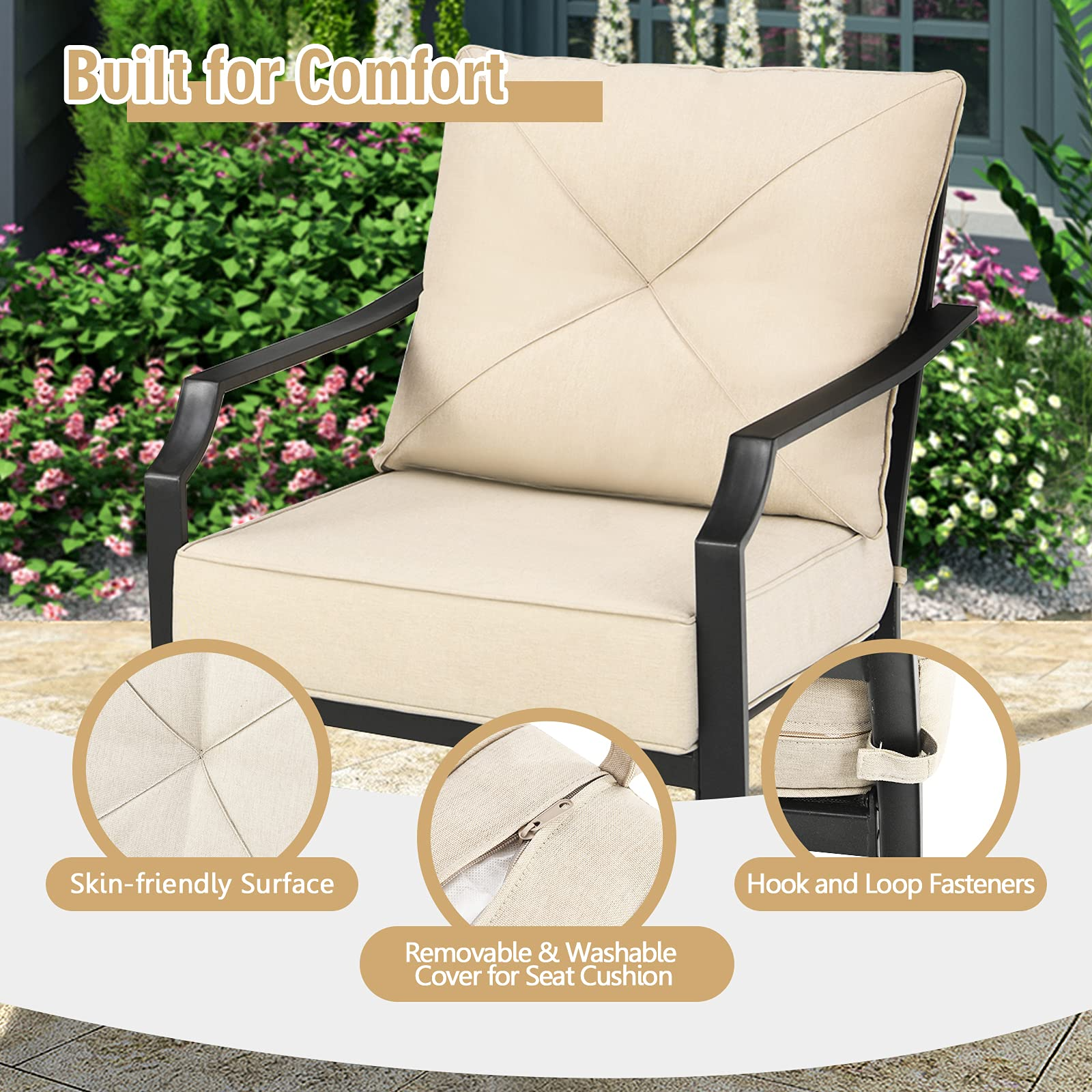 Giantex Bistro Dining Chairs Iron-Frame Lawn Chairs for Porch Backyard Garden Balcony