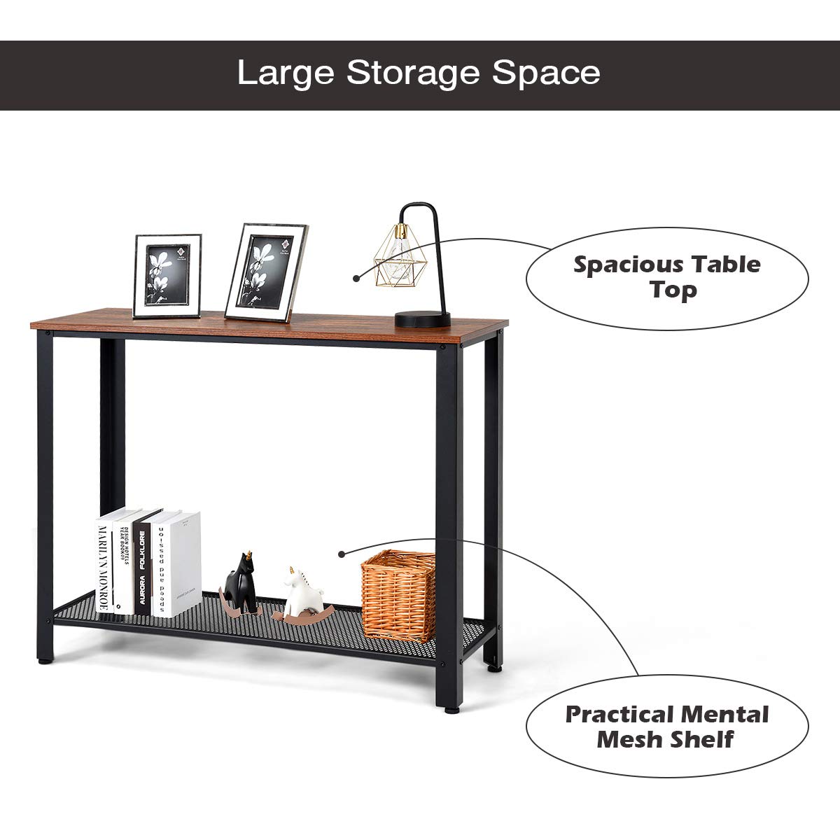 Giantex Console Sofa Table Wood W/Adjustable Feet and Storage Shelf