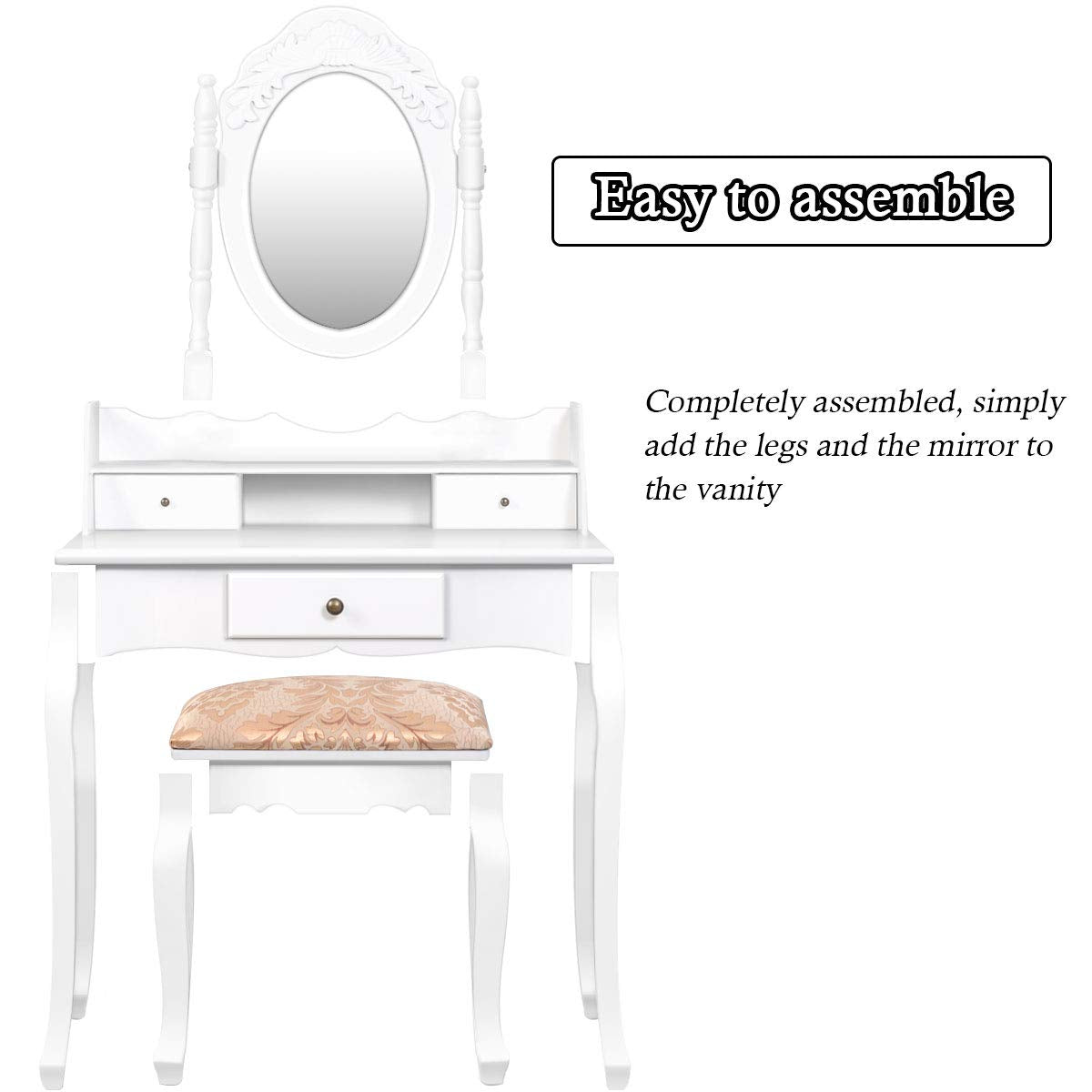 Giantex Bedroom Bathroom Makeup Table with Rotatable Mirror for Girls Women (White)