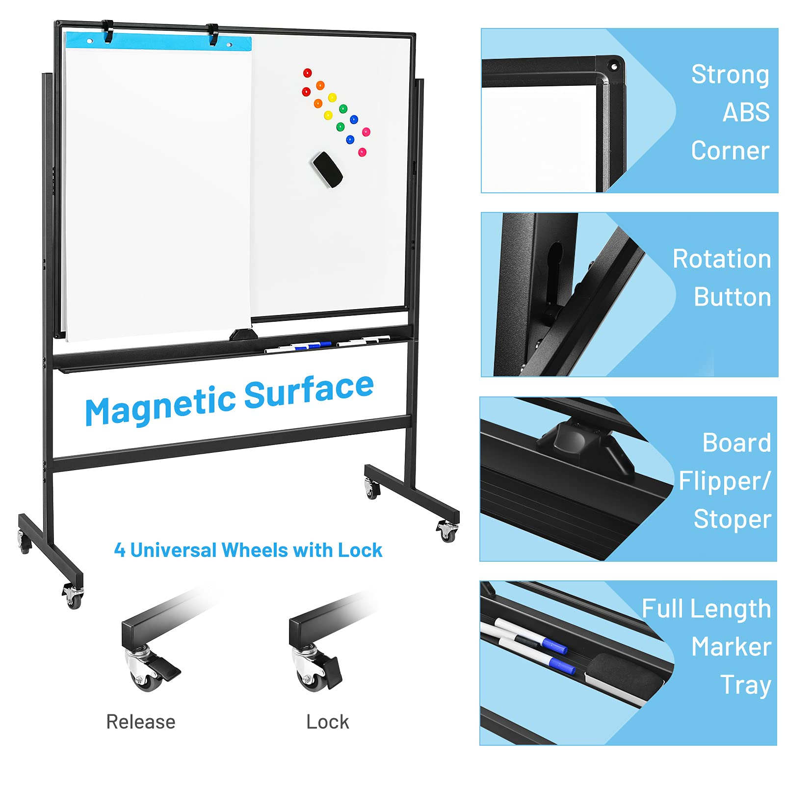 Double-Sided Magnetic Dry Erase Mobile Whiteboard - Giantex
