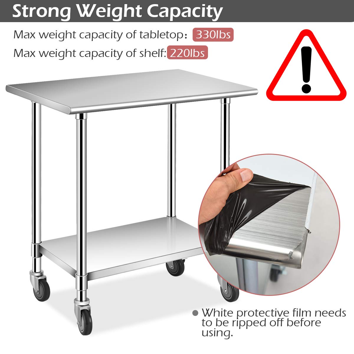 Giantex 48 x 30 Inches Stainless Steel Table w/ 4 Caster Wheels