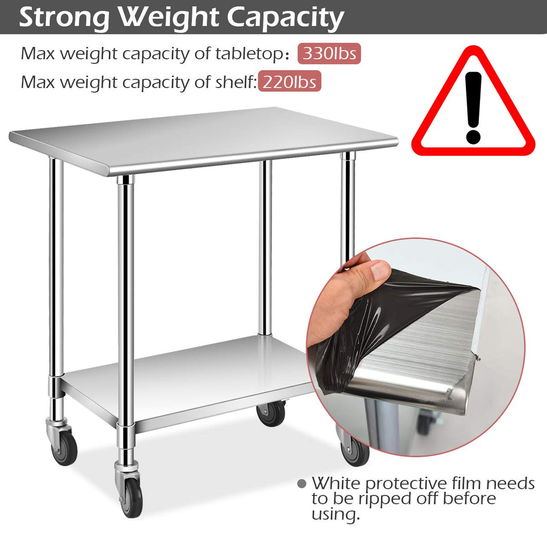 Giantex 48 x 30 Inches Stainless Steel Table w/ 4 Caster Wheels