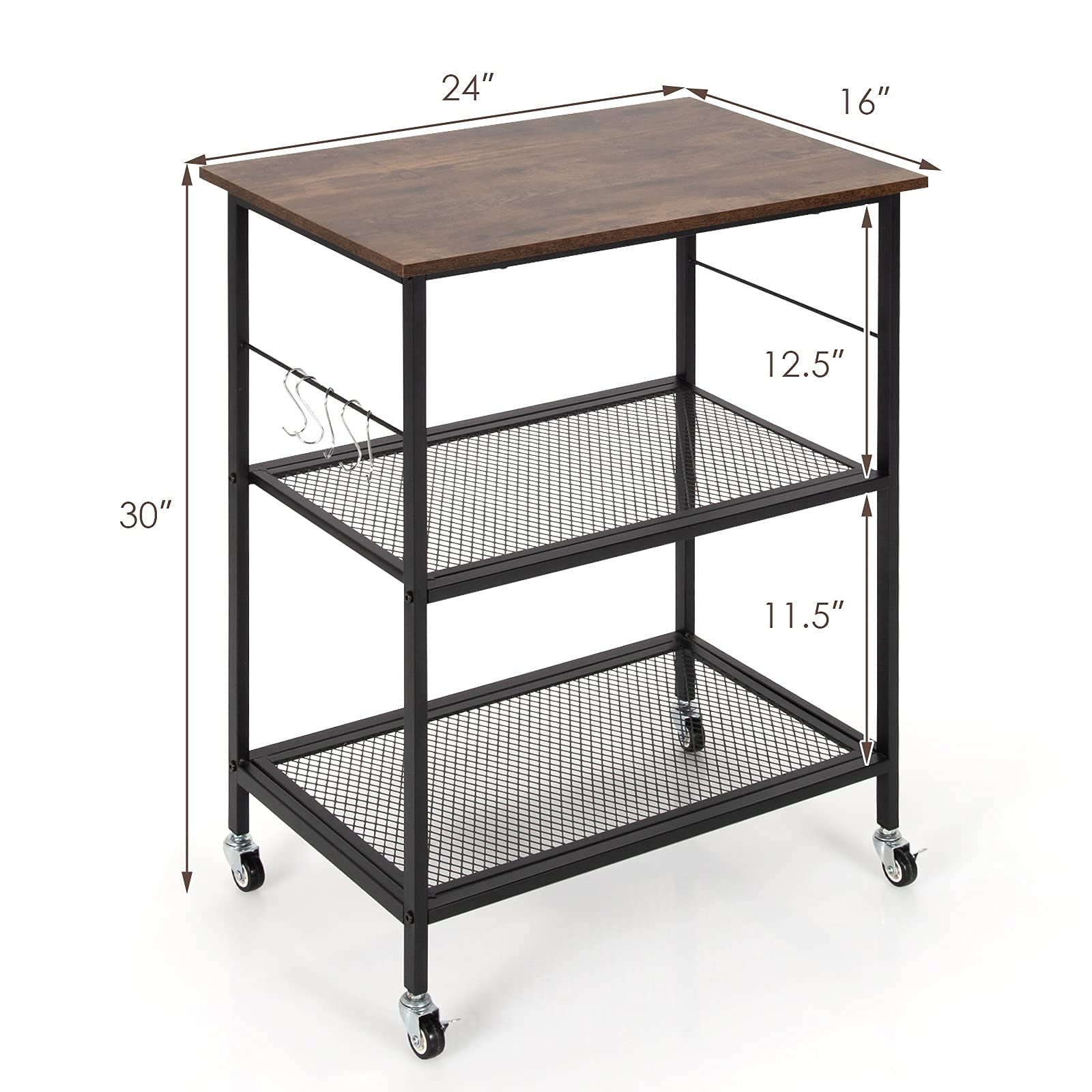 Giantex 3 Tier Kitchen Bake's Rack, Rolling Microwave Cart, Industrial Bar Service Cart