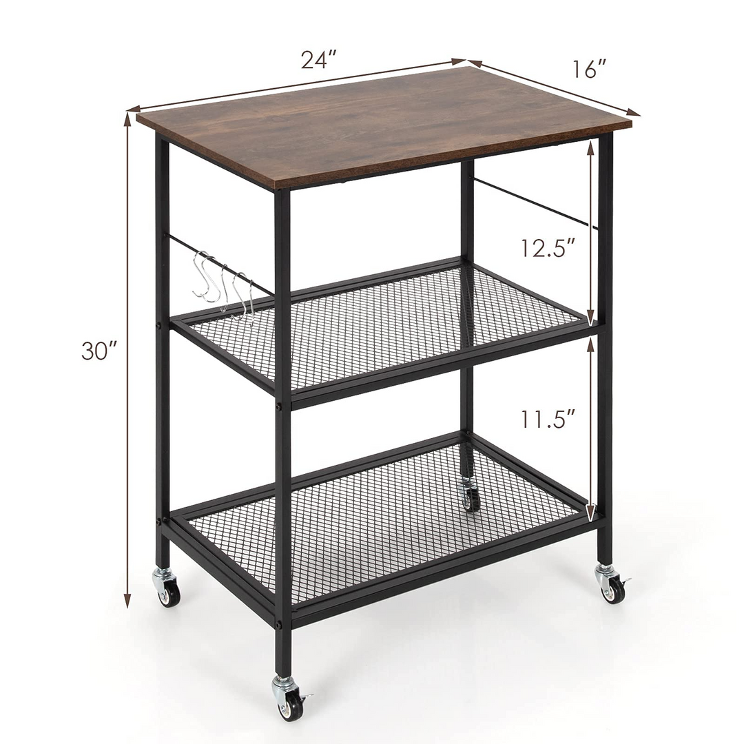 Giantex 3 Tier Kitchen Bake's Rack, Rolling Microwave Cart, Industrial Bar Service Cart