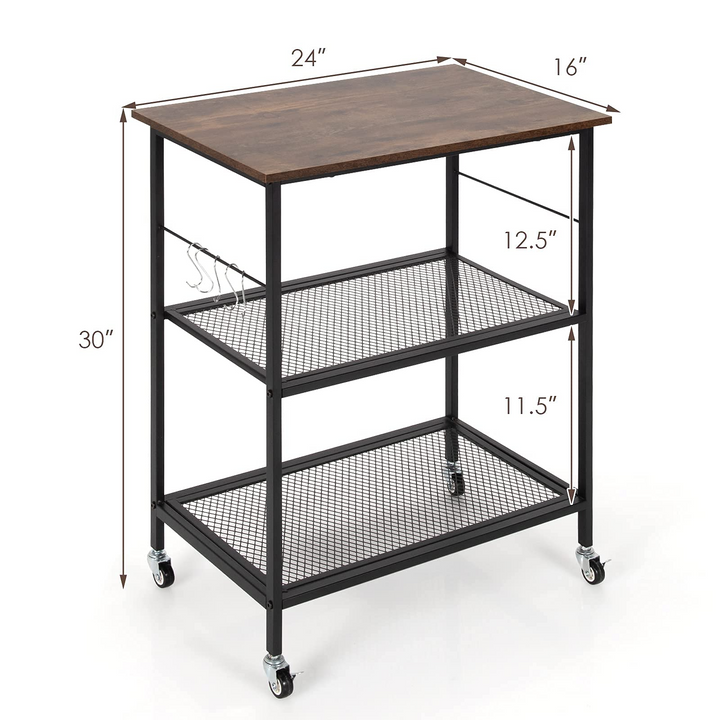 Giantex 3 Tier Kitchen Bake's Rack, Rolling Microwave Cart, Industrial Bar Service Cart