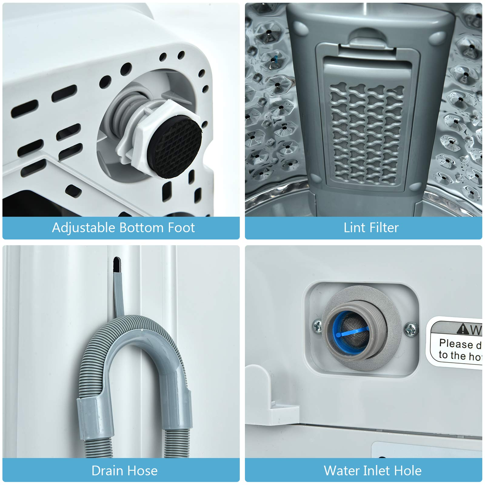 8.8lbs Washer and Dryer Combo, 1.04 cu.ft 10 Programs Built-in Drain Pump, Energy Saving Top Load Washer for Apartment Dorm - Giantexus