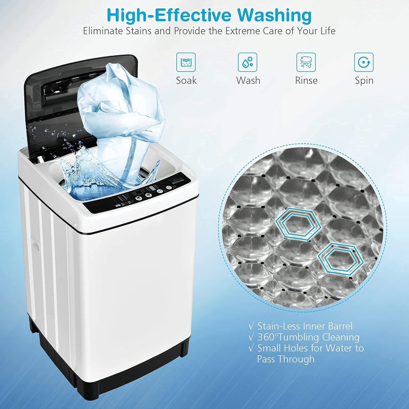 Giantex Full Automatic Washing Machine, 2 in 1 Portable Laundry Washer 1.5Cu.Ft 11lbs Capacity Washer and Spinner Combo