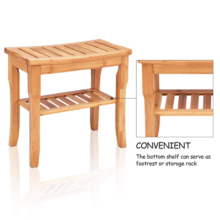 Bamboo Shower Bench Seat with Storage Shelf - Giantexus