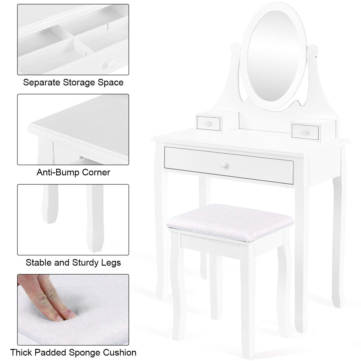 Giantex Vanity Set with Oval Mirror and Cushioned Stool