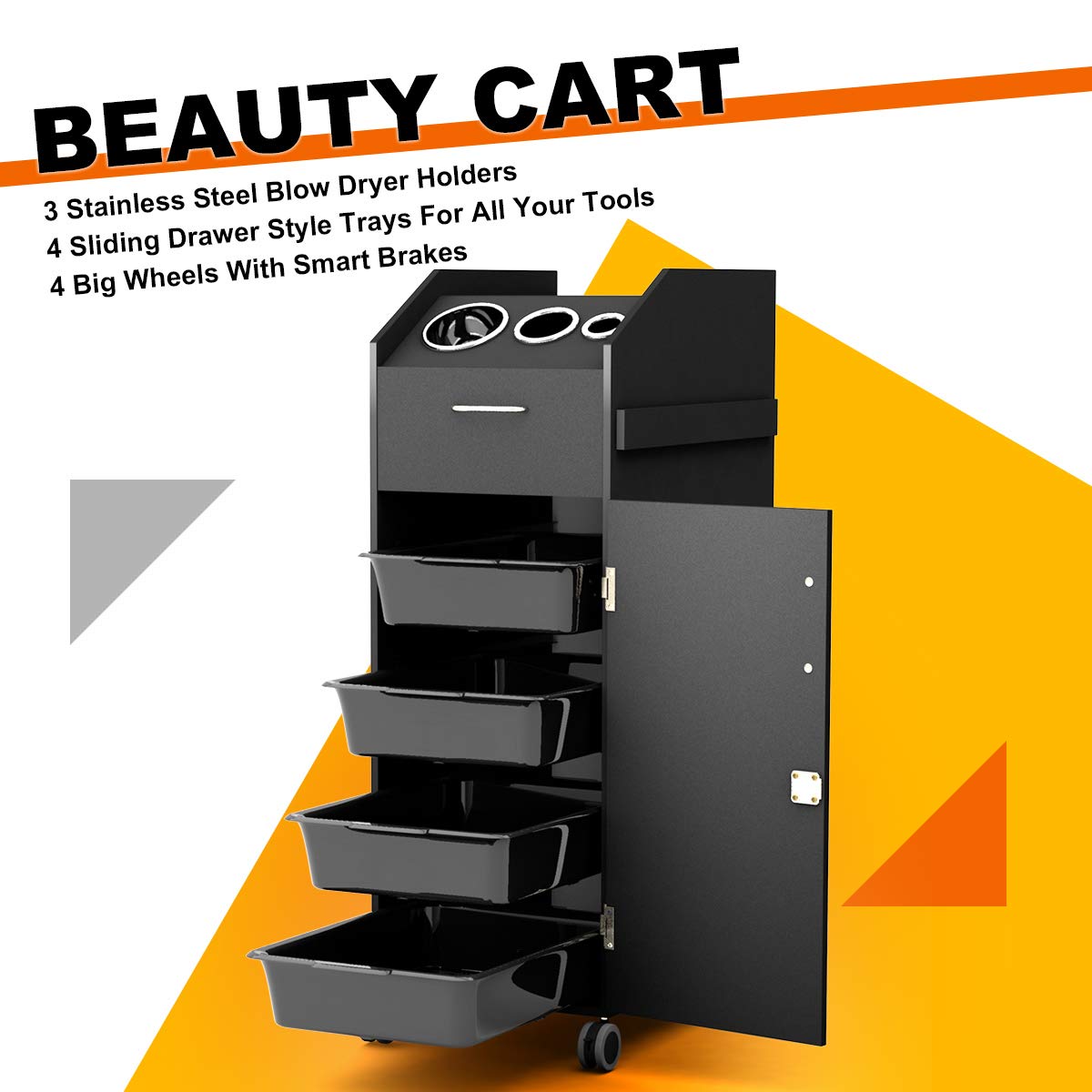 Giantex Salon SPA Beauty Rolling Trolley Cart, Storage Organizer with 4 Drawers Lockable