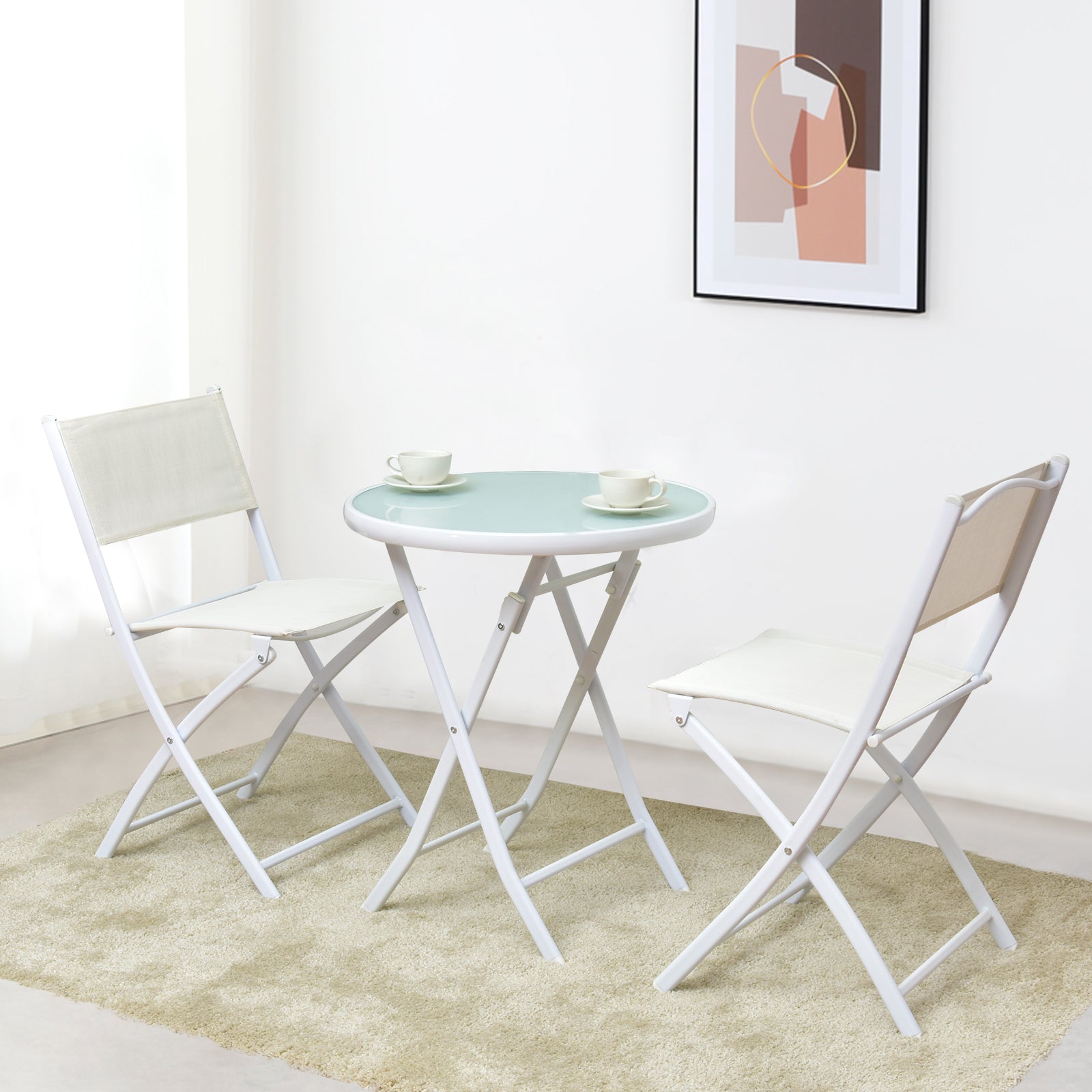 Giantex Bistro Table Set, 3 Piece Patio Bistro Set, Outdoor Folding Table and Chairs