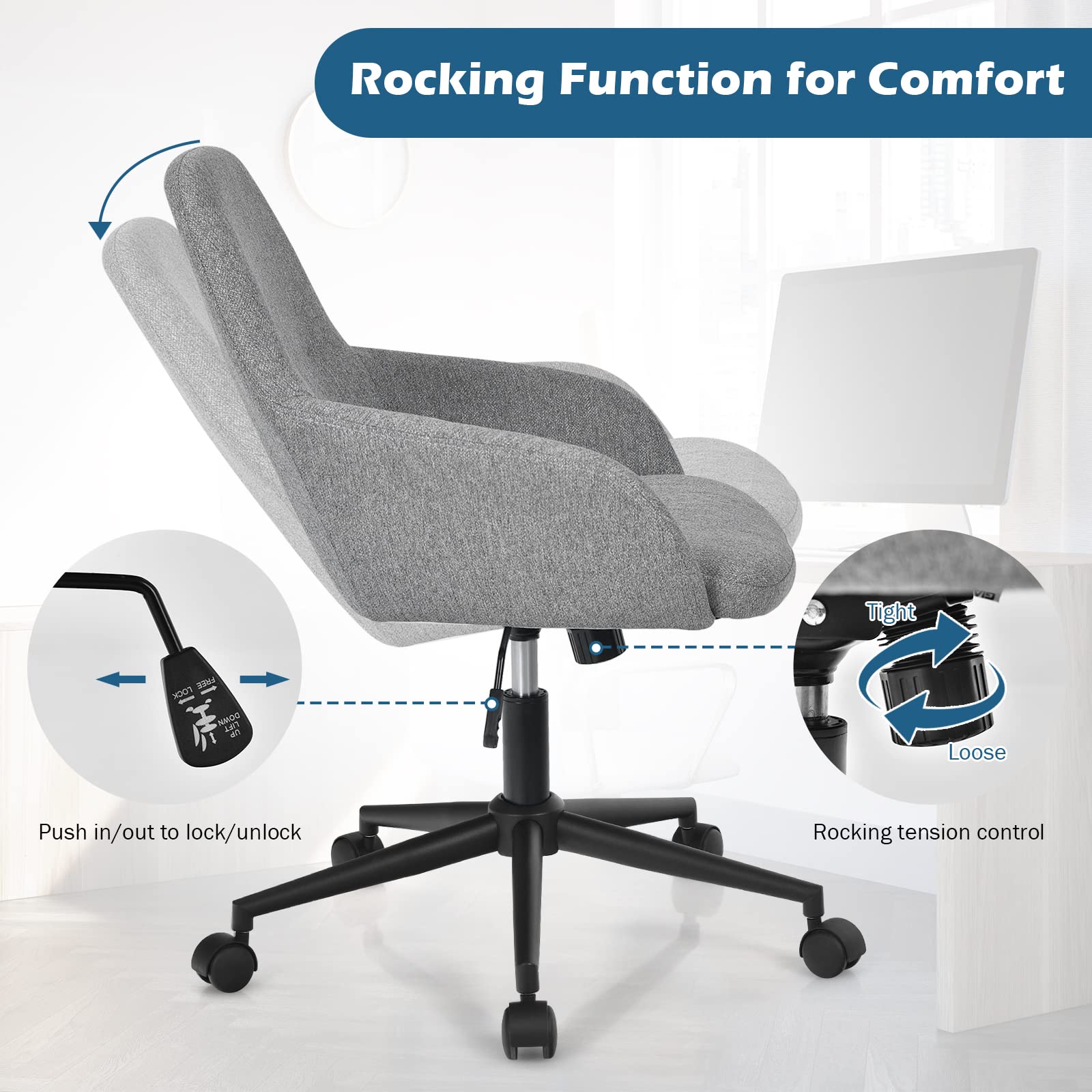 Fabric Office Chair, Upholstered Linen Leisure Chair
