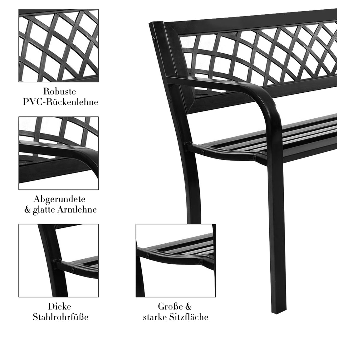 Giantex Patio Garden Bench Loveseats Park Yard Furniture Decor Cast Iron Frame Black (Black Steel W/ PVC Mesh Pattern)