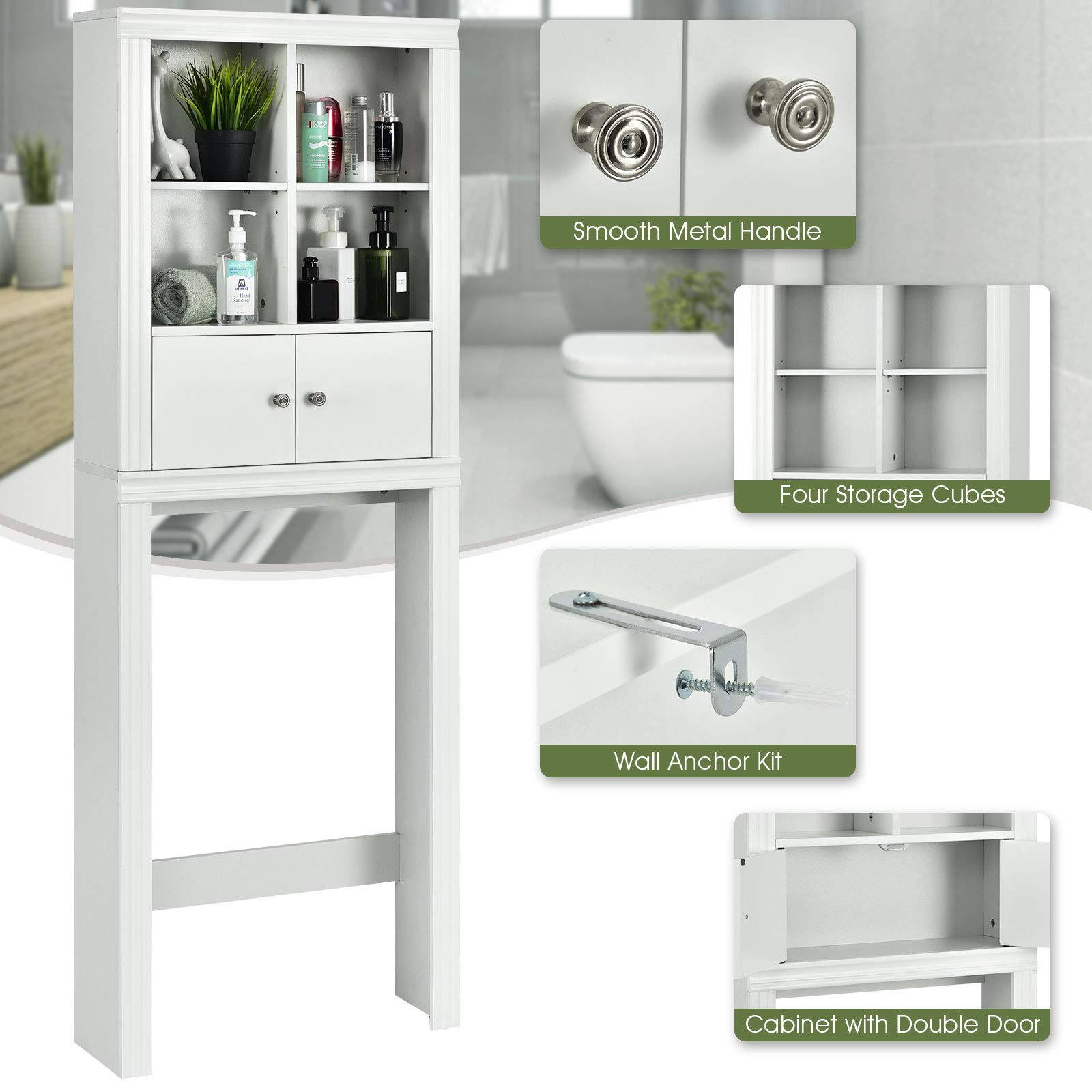 Giantex Over The Toilet Storage Bathroom Space Saver Sturdy and Durable Bathroom Rack with 4 Open Cubes