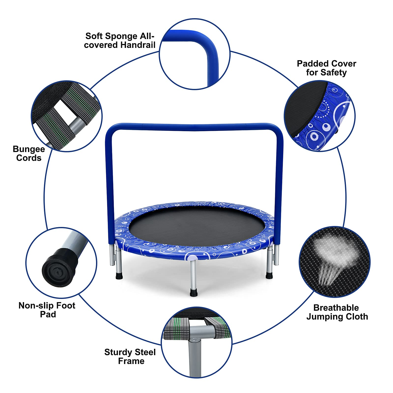 36-Inch Mini Kids Trampoline with Foamed Handle